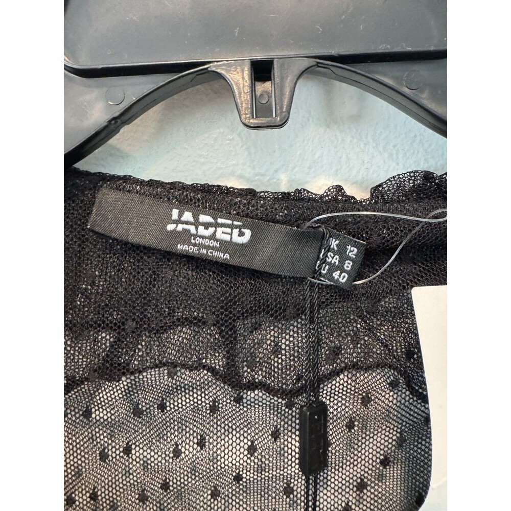 Jaded London Sheer Mesh Tie Grunge Dark Coquette Fairy Whimsigoth Ruffle Top - Picture 5 of 13